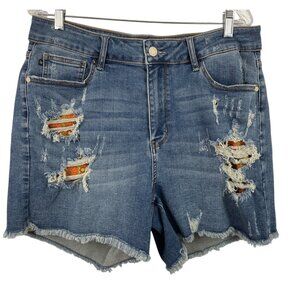Judy Blue Womens 2XL Distressed Retro Floral Lined Cut Off Denim Jean Shorts